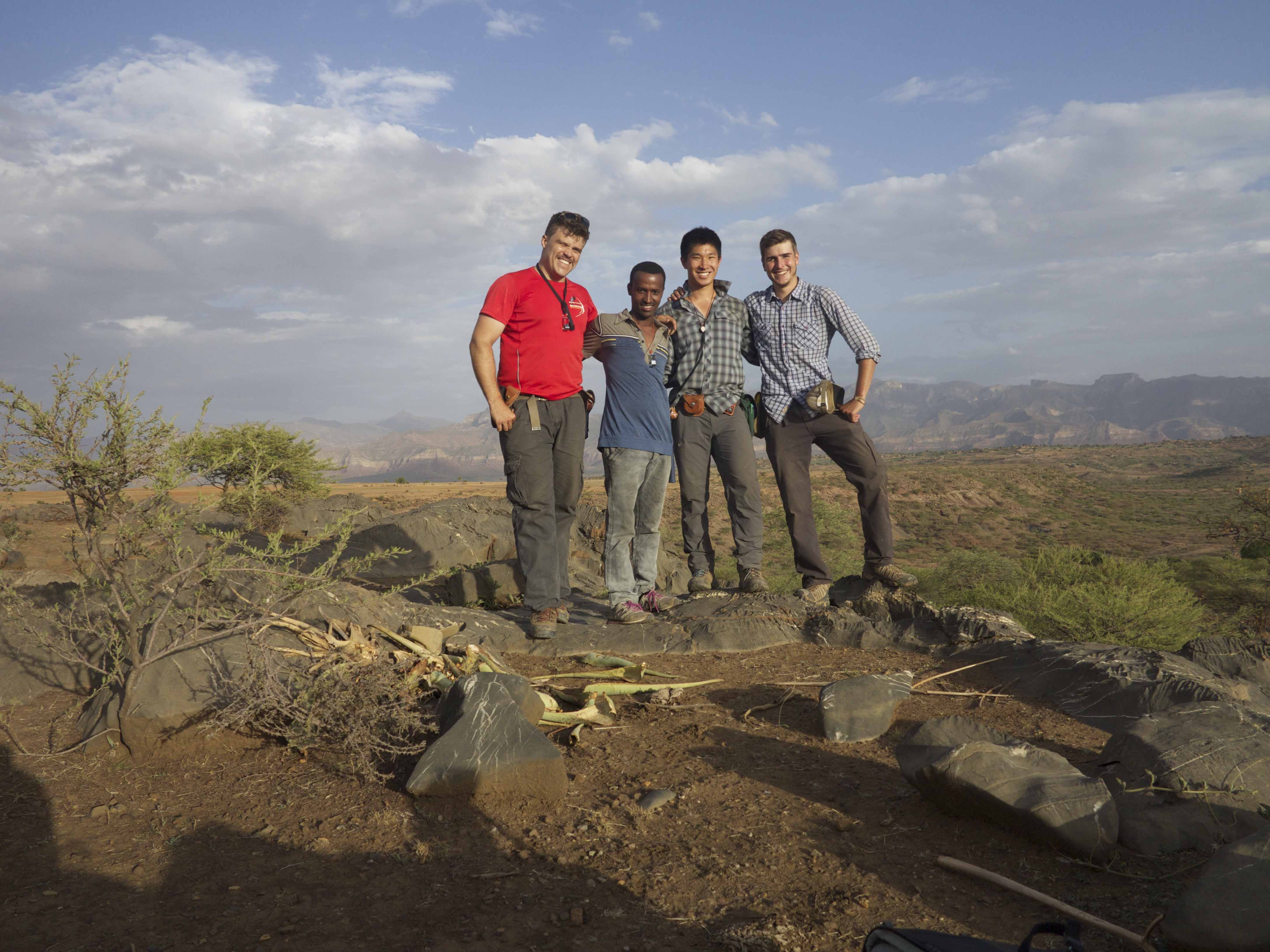 Field team on Matheos Formation carbonates