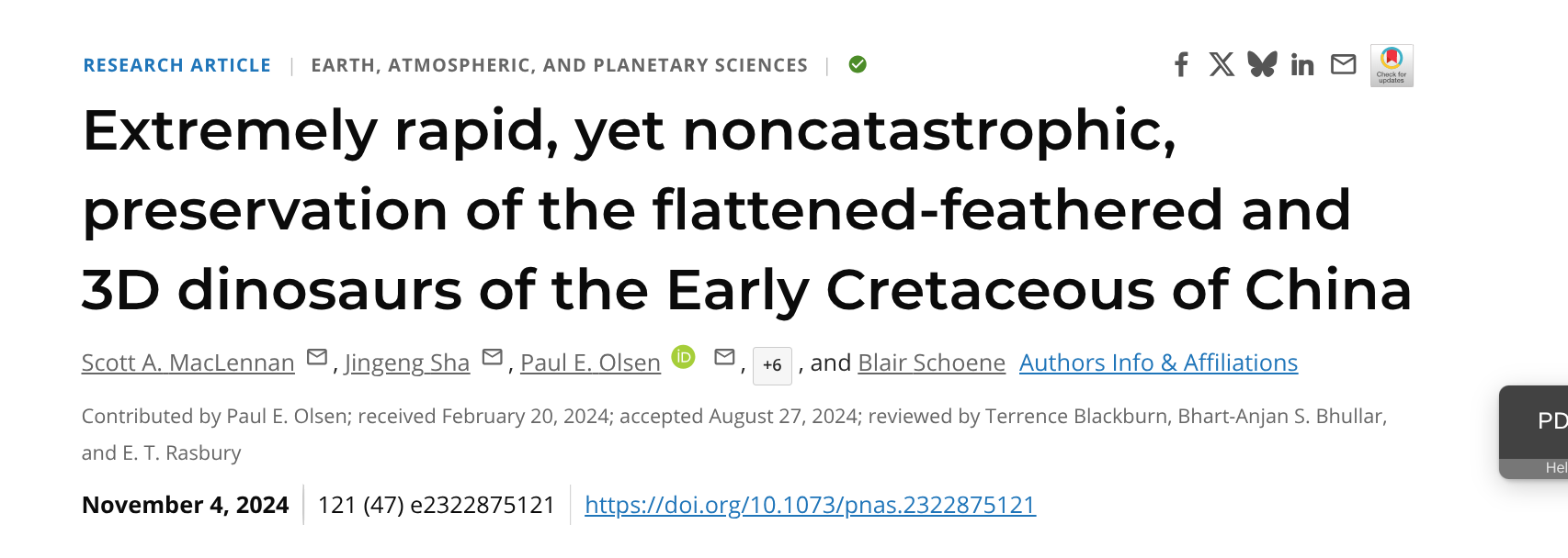Extremely rapid, yet noncatastrophic, preservation of the flattened-feathered and 3D dinosaurs of the Early Cretaceous of China — PNAS, 2024